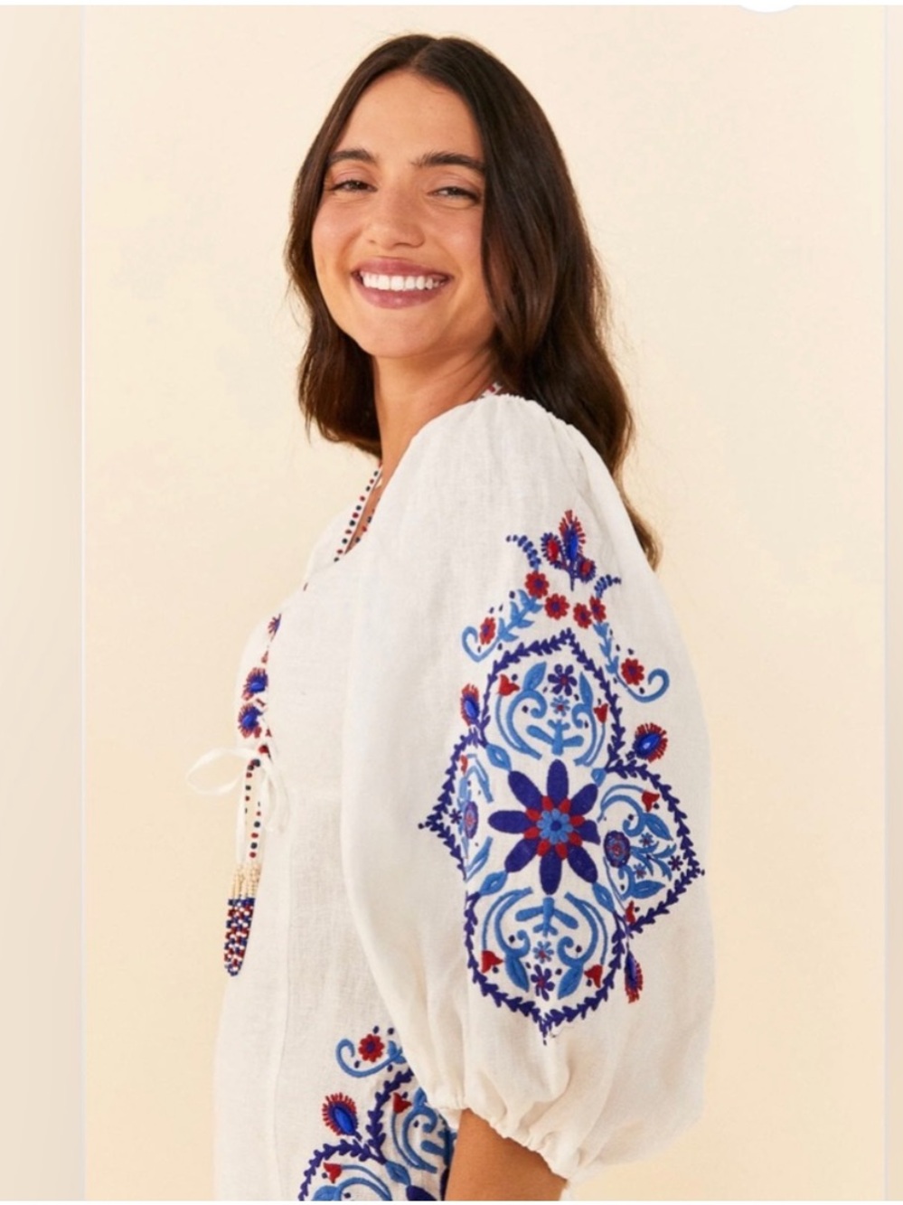 FARM Rio Off-White Navy Embroidery Mini Dress S - Picture 11 of 15